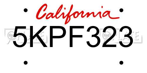 5KPF323 California License Plate