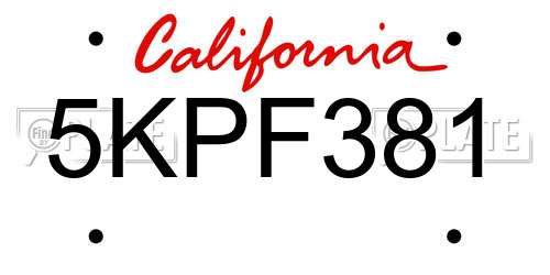 5KPF381 California License Plate
