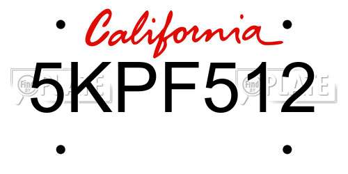 5KPF512 California License Plate