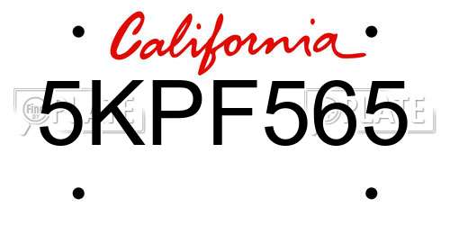 5KPF565 California License Plate