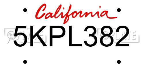 5KPL382 California License Plate