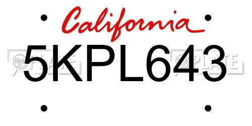5KPL643 California License Plate