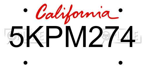 5KPM274 California License Plate