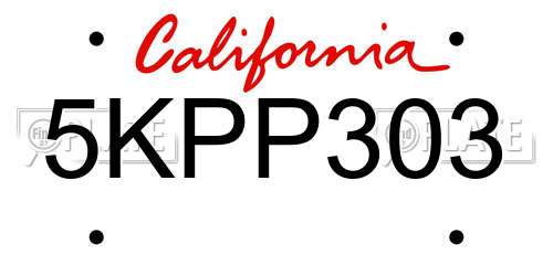 5KPP303 California License Plate
