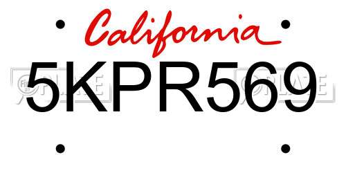 5KPR569 California License Plate