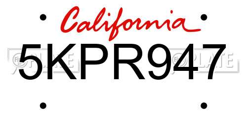 5KPR947 California License Plate