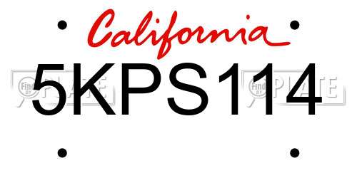 5KPS114 California License Plate