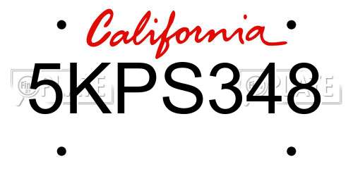 5KPS348 California License Plate
