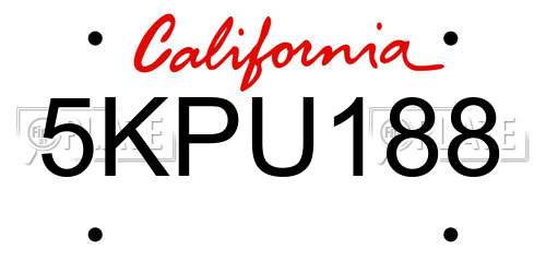 5KPU188 California License Plate