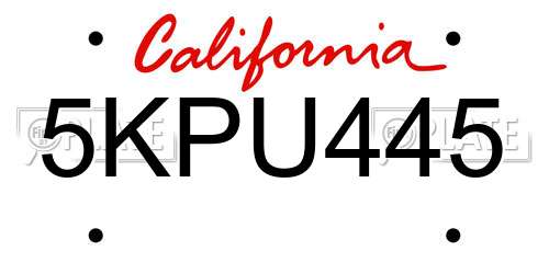 5KPU445 California License Plate