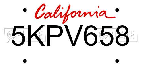 5KPV658 California License Plate