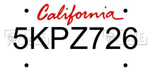 5KPZ726 California License Plate