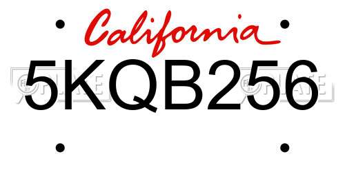 5KQB256 California License Plate