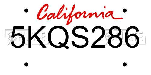 5KQS286 California License Plate
