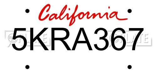 5KRA367 California License Plate