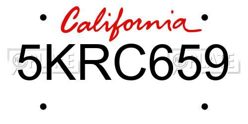 5KRC659 California License Plate