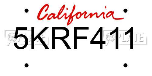 5KRF411 California License Plate