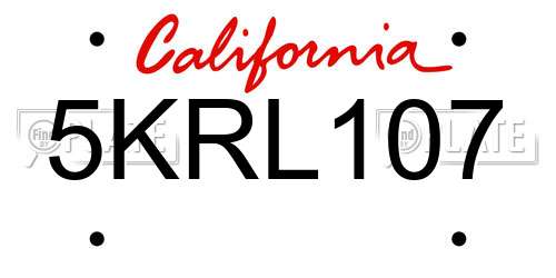 5KRL107 California License Plate