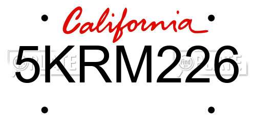 5KRM226 California License Plate