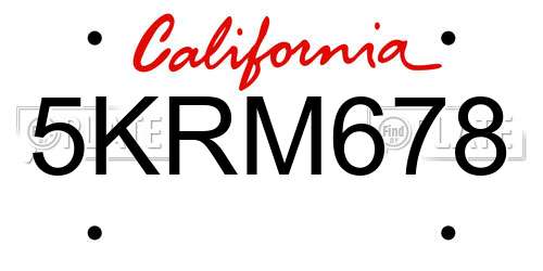 5KRM678 California License Plate