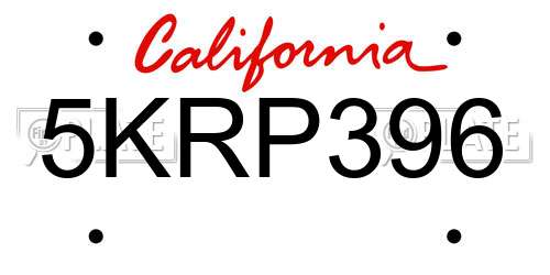 5KRP396 California License Plate