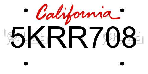 5KRR708 California License Plate