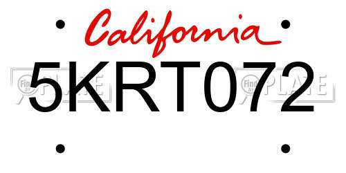 5KRT072 California License Plate