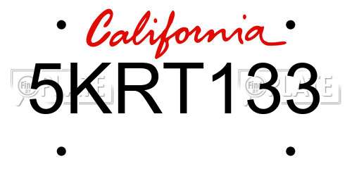 5KRT133 California License Plate