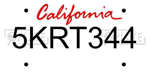 5KRT344 California License Plate