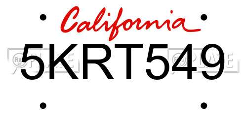 5KRT549 California License Plate