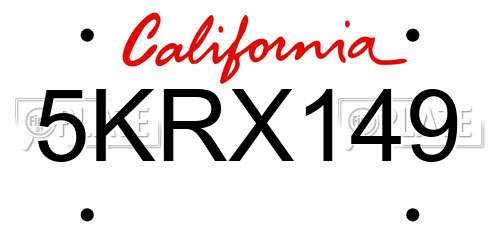 5KRX149 California License Plate