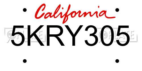5KRY305 California License Plate