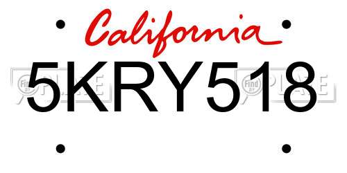 5KRY518 California License Plate