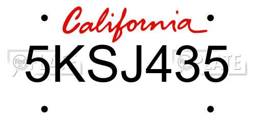 5KSJ435 California License Plate