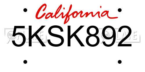 5KSK892 California License Plate