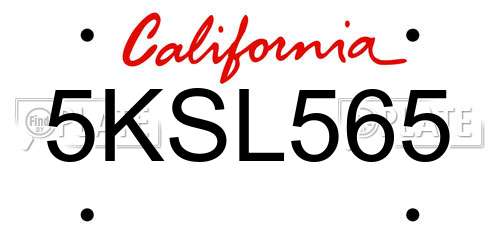 5KSL565 California License Plate