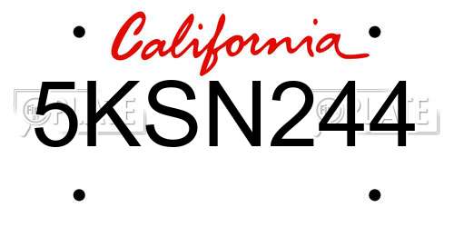 5KSN244 California License Plate