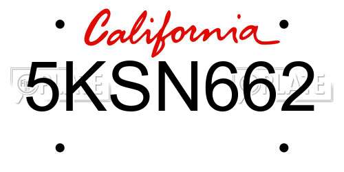 5KSN662 California License Plate