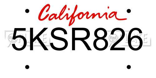 5KSR826 California License Plate