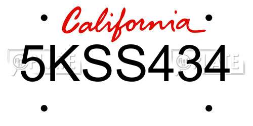 5KSS434 California License Plate