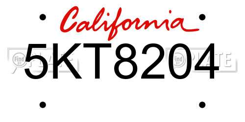 5KT8204 California License Plate