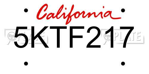 5KTF217 California License Plate