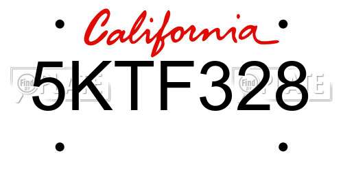5KTF328 California License Plate