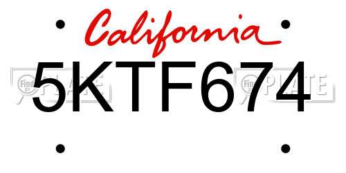 5KTF674 California License Plate