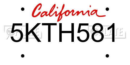 5KTH581 California License Plate