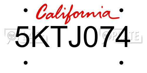5KTJ074 California License Plate