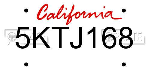 5KTJ168 California License Plate