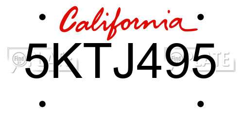 5KTJ495 California License Plate