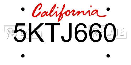 5KTJ660 California License Plate