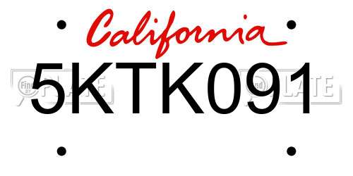 5KTK091 California License Plate